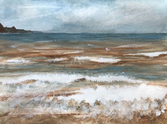 Jurrasic Sunset 3, watercolour 28.5x20cm in 12x16in off white mount £35