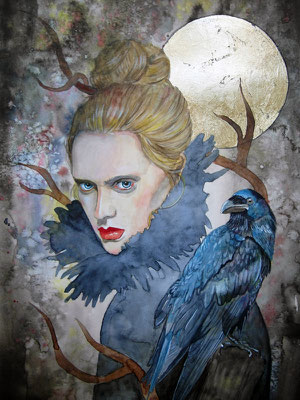 Rabenmond, 30x40cm, Mixed Media, 2021