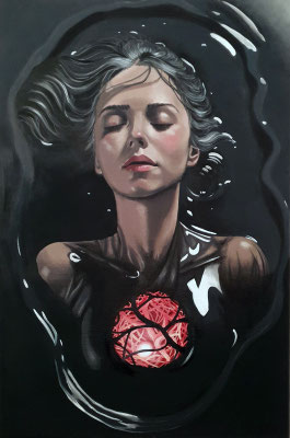 Der Funke in dir, 40x60cm, 2024, Tief in uns ruht ein Funke Kraft, verborgen unter Zweifeln, doch bereit, ein Feuer zu entfachen.