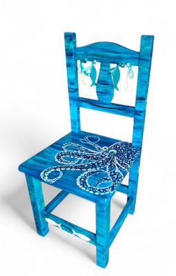 Artit Chair with an octupus handpainted in Ayamonte