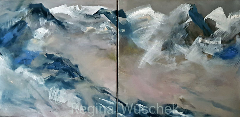 "Bergblau", 2 x 80x80, Öl auf Leinwand, Regina Wuschek