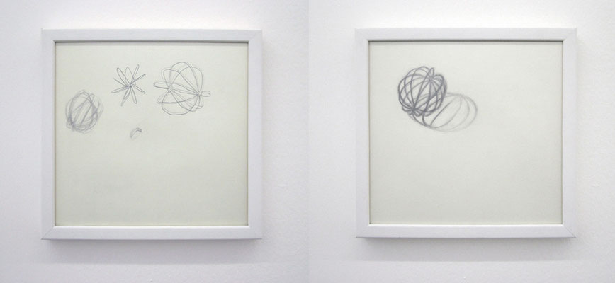 'World I and II' 28x28cm x2 (framed) graphite on paper, 2008 