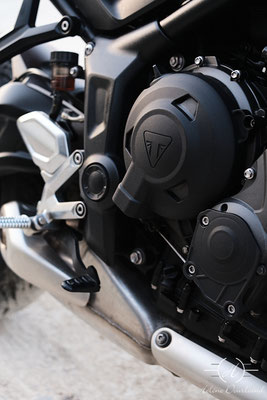 Détail du moteur d'une Triumph Trident photographiée pour valoriser une annonce moto