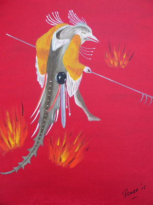 'Duivel met reptielenstaart' uit 'Het Laatste Oordeel', Jeroen Bosch, 2015  40x50