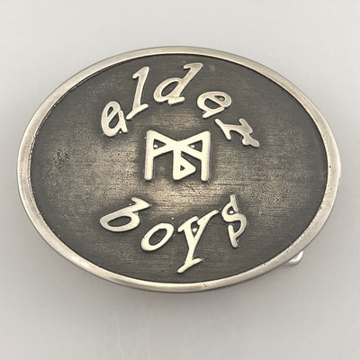 Individuelle Gürtelschnalle / Buckle nach Kundenvorlage. Echte Handarbeit aus massivem Messing, Oberfläche antik vernickelt. - schnallenkunst