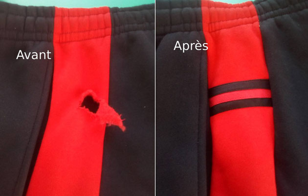 L'Atelier de Couture Nadine GRATACAP. Réparation d'un accroc sur jogging.