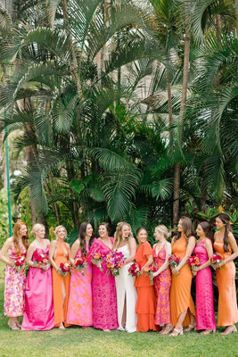 Demoiselles d'honneur mariage colorés orange et fuchsia 
