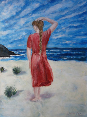 Girl walking on beach, Acrylic on canvas, 40 x 30
