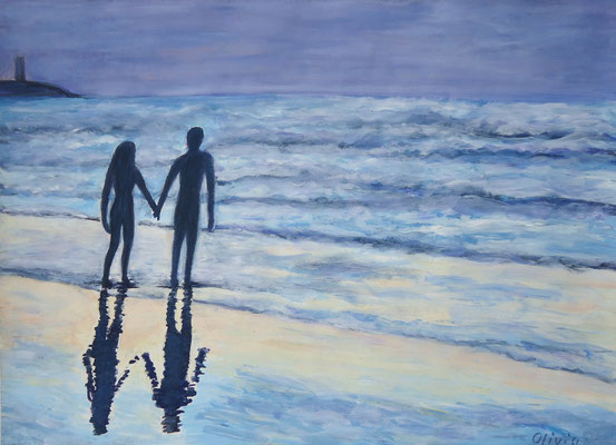 Walk on the beach, Acrylic on paper, 35 x 40