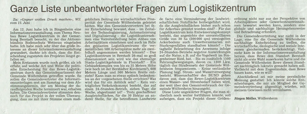 Wetterauer Zeitung, 24. Juni 2018