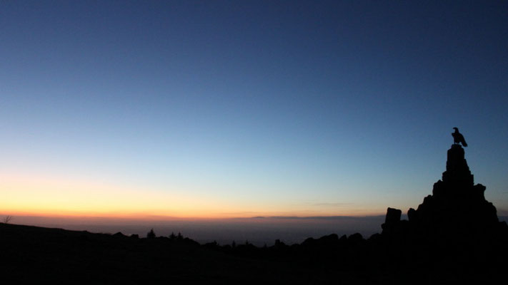 29.)  Fliegerdenkmal - Wasserkuppe  "Im abendlichen Scherenschnitt"