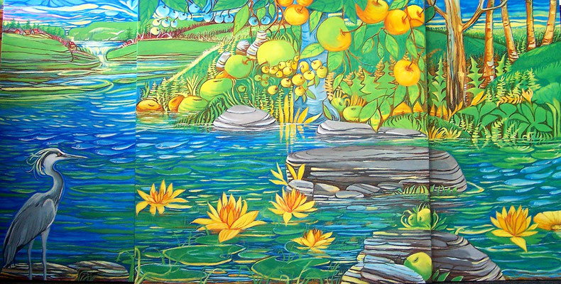 #176 Huile  Héron et Nénuphares 30x60 pouces 