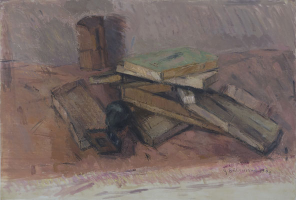 Holzstücke und kleiner Kopf, Öl auf Leinwand, 51,3 x 76 cm, 1993
