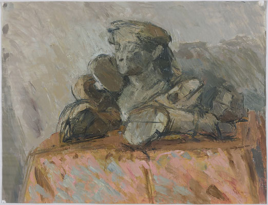 Steinkopf und Dinge, Öl auf Leinwand, 68,8 x 84 cm, 1990