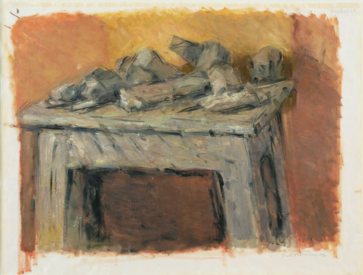Tisch mit Steingussteilen, 1986