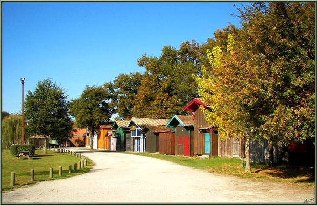 Alignement de cabanes colorées au port de Biganos (Bassin d'Arcachon)
