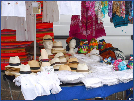 Marché de Provence, mardi matin à Vaison-la-Romaine, Haut Vaucluse (84), étal de panamas et vêtements