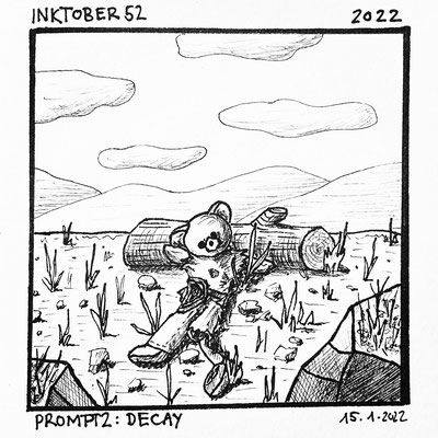 Inktober52 Prompt 2: Decay –Ink on paper, 8x8 cm