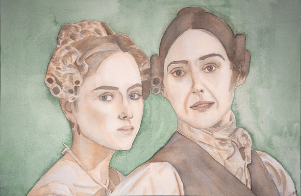 Portrait of Sophie Rundle as Anne Walker and Suranne Jones as Anne Lister from Gentleman Jack – Aquarelle on paper, 48x32cm