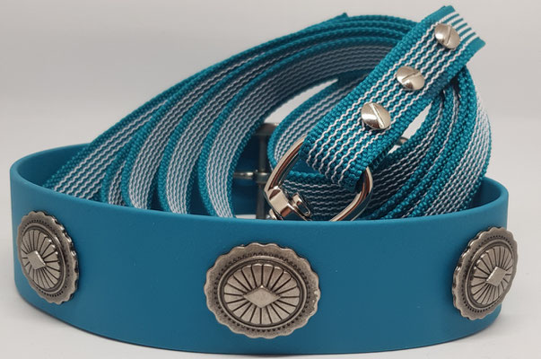 Halsband Biothane 38mm mit Ziernieten. Leine gummiert.