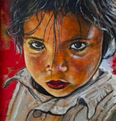 La petite fille aux yeux verts - 50 x 50 cm - Acrylique sur toile