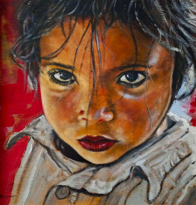 La petite fille aux yeux verts - 50 x 50 cm - Acrylique sur toile
