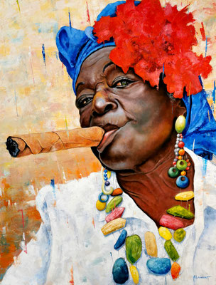 La cubaine au collier - 89 X 116 cm - Huile sur toile