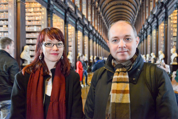 Laura Davidel (left) & Marius Crisan (right) in the Trinity Long Room Library