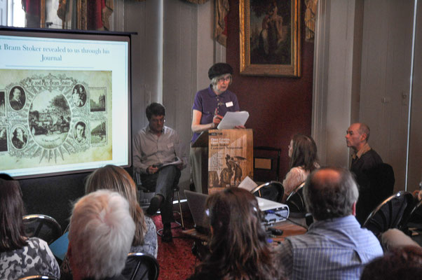 Elizabeth Miller speaking at the 2012 Bram Stoker Centenary Conference, London