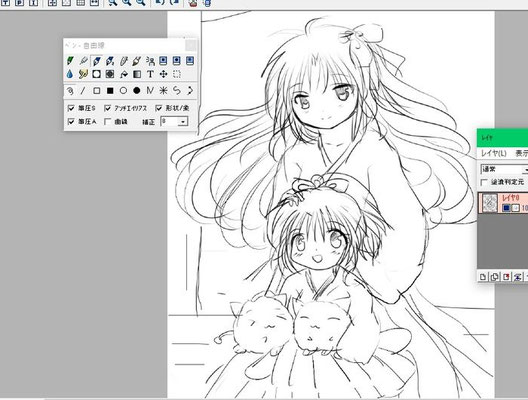 母、神葉木みはねと幼き日の娘、ぱねる<P>2020年12月10日更新　Azpainter2使用/下書き