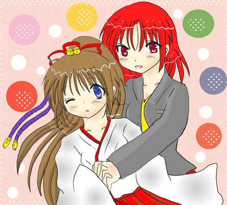 ぱねるとはつみ <p>はつみは一応大人の女性です。 ぱねる達の姉的保護者みたいな存在で姉妹みたいに仲が良い。 ぱねるには「はっちゃん」と呼ばれて親しまれている。<p>2016年1月19日更新　Azpainter2使用