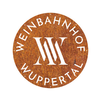 Schild Cortenstahl Weinbahnhof Wuppertal