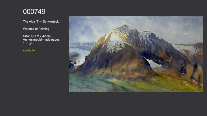 749 / The Alps (7) - Schwerteck, Watercolor painting, 75 cm x 42 cm; available