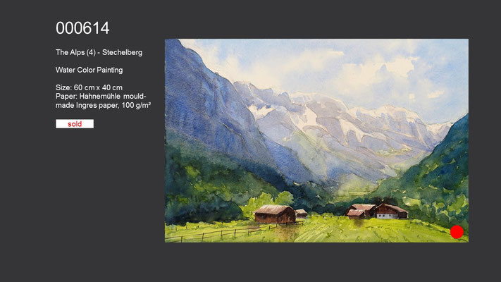 614 / The Alps (4) - Stechelberg, Watercolor painting, 60 cm x 40 cm; SOLD