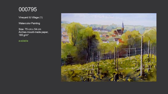 795 / Vineyard & Village (1), Watercolor painting, 75 cm x 54 cm; available