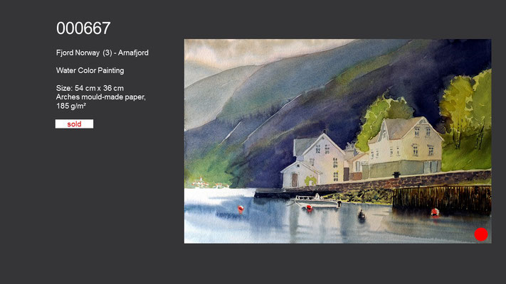 667 / Fjord Norway (3) - Arnafjord, Watercolor painting, 54 cm x 36 cm; SOLD
