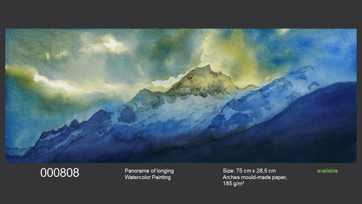 808 / Panorama of longing, Watercolor painting, 75 cm x 28,5 cm; available