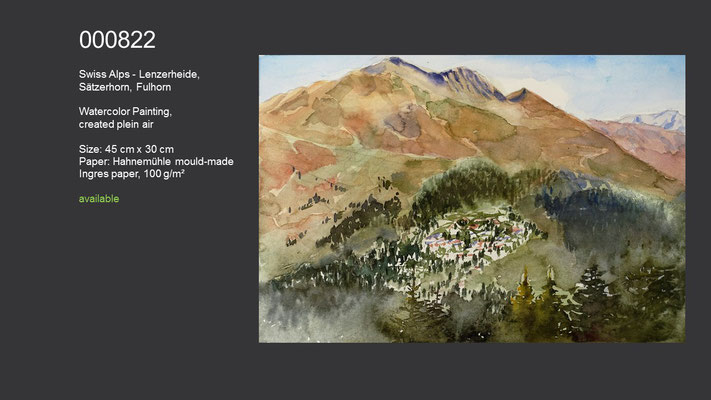 822 / Swiss Alps - Lenzerheide, Sätzerhorn, Fulhorn, Watercolor painting (plein air), 45 cm x 30 cm; available