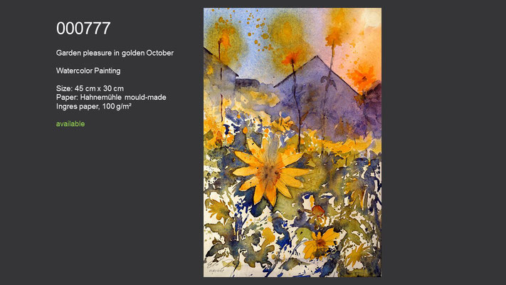 777 / Garden pleasure in golden October; Watercolor painting, 45 cm x 30 cm; available