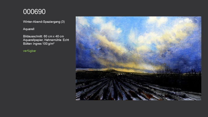 690 / Aquarell / Winter-Abend-Spaziergang, 60 cm x 40 cm; verfügbar