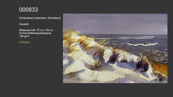 833 / Aquarell / Winterstrand (Aberdeen, Schottland); 75 cm x 50 cm; verfügbar