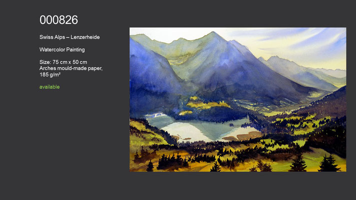 826 / Swiss Alps - Lenzerheide, Watercolor painting, 75 cm x 50 cm; available