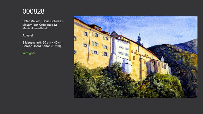828 / Aquarell / Pitztal (VII) - Unter Mauern; Chur, Schweiz - Mauern der Kathedrale St. Mariä Himmelfahrt; 60 cm x 40 cm; verfügbar