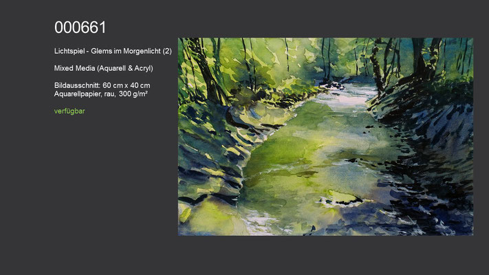 661 / Aquarell / Lichtspiel - Glems im Morgenlicht (2), 60 cm x 40 cm; verfügbar