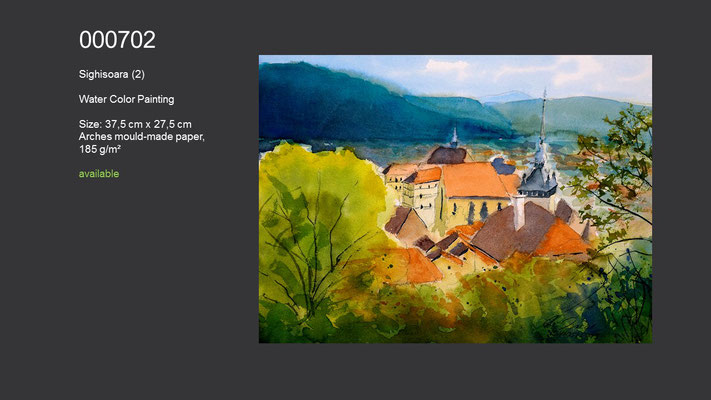 702 / Sighisoara, Romania, Watercolor painting, 37,5 cm x 27,5 cm; available