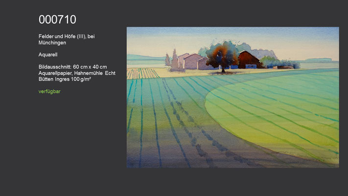 710 / Aquarell / Felder und Höfe (III), bei Münchingen, 60 cm x 40 cm; verfügbar