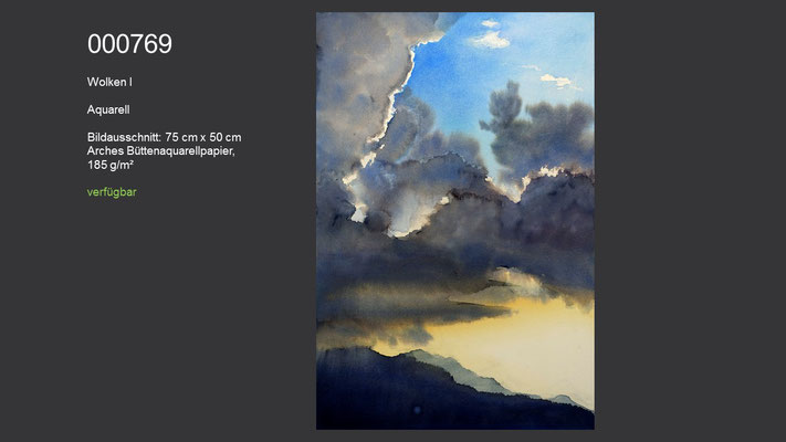 769 / Aquarell / Wolken I; 75 cm x 50 cm; verfügbar