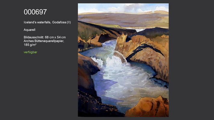 697 / Aquarell / Iceland's waterfalls, Godafoss (II), 68 cm x 54 cm; verfügbar