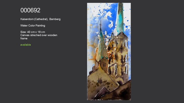 692 / Kaiserdom (Cathedral), Bamberg; Watercolor on canvas, ca. 18 cm x 40 cm; available