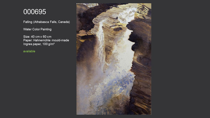 695 / Falling (Athabasca Falls, Canada), Watercolor painting, 60 cm x 40 cm; available
